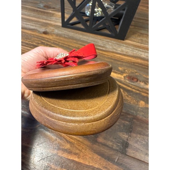 Italian Shoemakers Red Flower Wedge Flip Flop Sandals Women's Size 7.5 - Picture 8 of 9